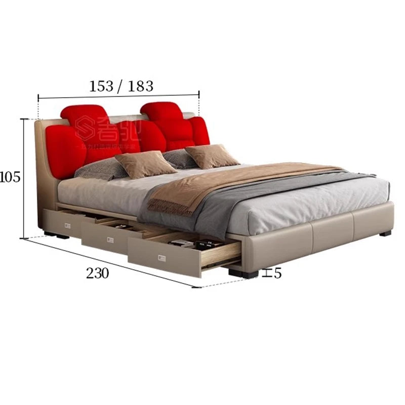 Luxury Modern Double Bed Bedrooms Drawers Lounge Wood Double Bed King Size Storage Letto Matrimoniale Set Furniture Complete