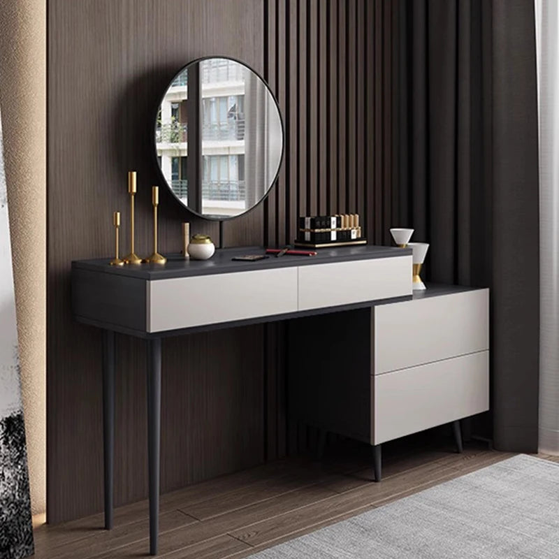 Nordic Aesthetic Blaxk Dressing Table Women Wood Texture Mirror Dressing Table Luxury Women Coiffeuse De Chambre Furniture