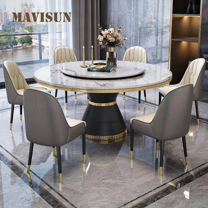 Luxury Golden Metal Round Marble Kitchen Table With Turnitable Modern Dinner Room Furniture Northern Europe Dining Table Sets