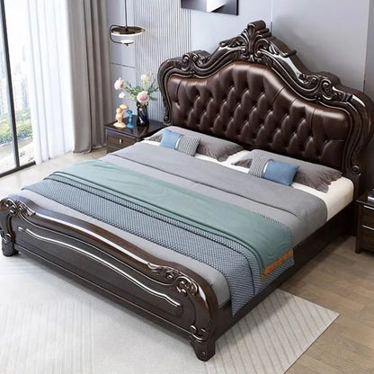 Wood Unique Aesthetic Double Bed King Size Master Modern Bedroom Double Bed Luxury Frame Letto Matrimoniale Home Furniture