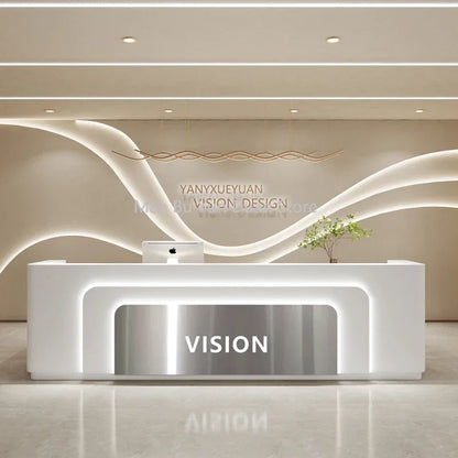 Commercial Cashier Light Luxury Beauty Salon Minimalist Modern Company Reception Desk Curved Bar Counter Escritorios Furniture