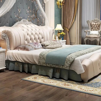 Royal European Double Bed Whitr High End Loft Frames Double Bed King Size Royal Luxury Leather Base Decama Matrimonial Furniture