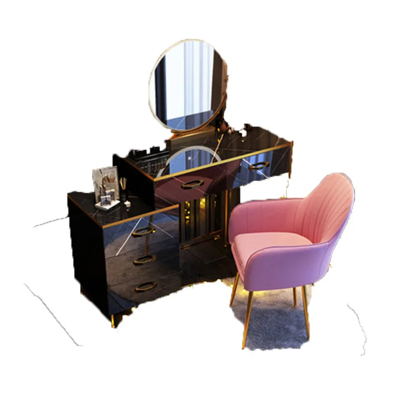 Luxury Black Dresser Cabinet Multifunction Bedside Make Up Dressing Table Lights Woman Mesita De Noche Bedroom Furniture