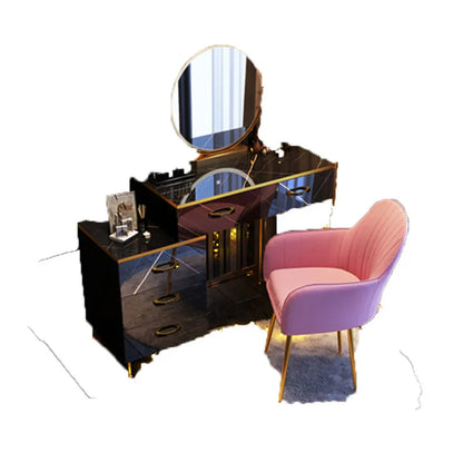 Luxury Black Dresser Cabinet Multifunction Bedside Make Up Dressing Table Lights Woman Mesita De Noche Bedroom Furniture