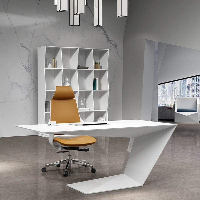 CEO Boss L Shape with Drawer White Luxury Office Furniture Manager High Tech Modern Home Executive Office Desk