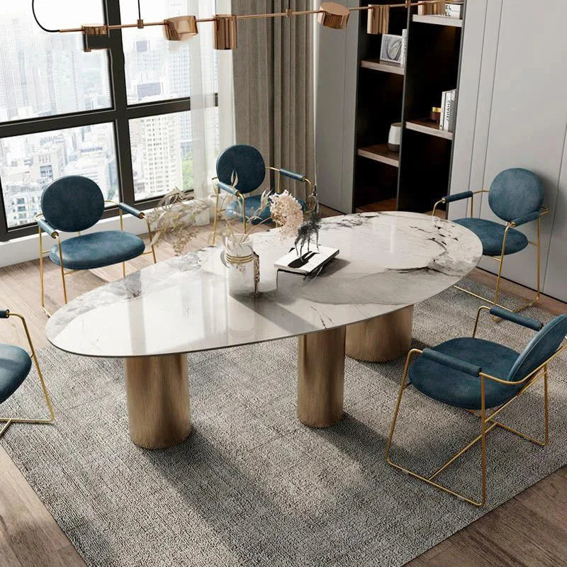 Oval Slate Dining Table And Chair Combination For Large Family Modern Minimalist Light Luxury Villa Kitchen Table   Furniture