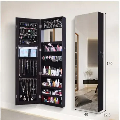 Full-length mirror wall-mounted with lamp multifunctional jewelry cabinet storage cabinet