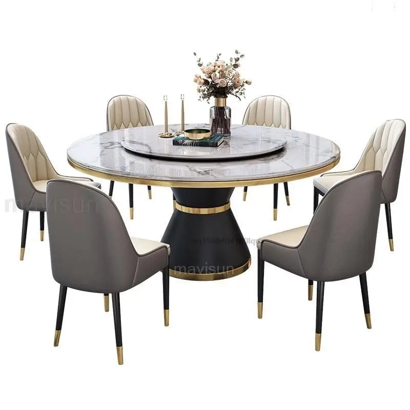 Luxury Golden Metal Round Marble Kitchen Table With Turnitable Modern Dinner Room Furniture Northern Europe Dining Table Sets