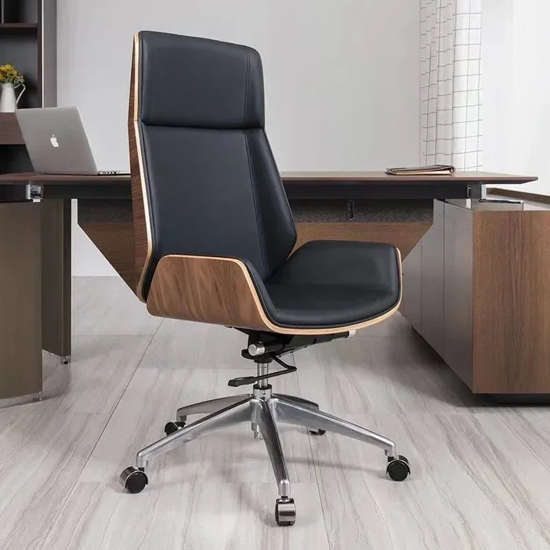 High-Back Bentwood Swivel Office Computer Chair Micro Fiber Leather Office Furniture For Home,Conference Task Leather Armchair