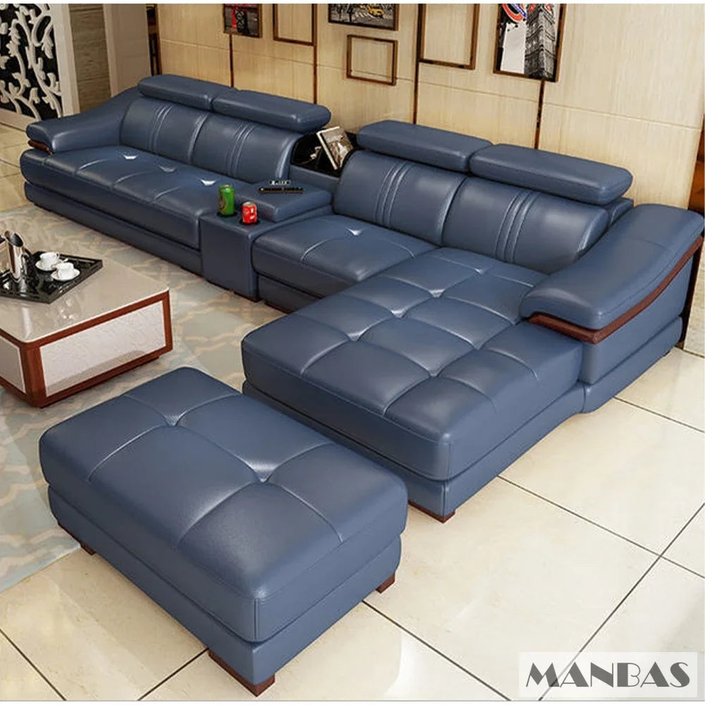 Linlamlim Luxury Italian Genuine Leather Sofa Set with USB and Bluetooth Speaker for Living Room, Nordic Sectional Couch Sofas