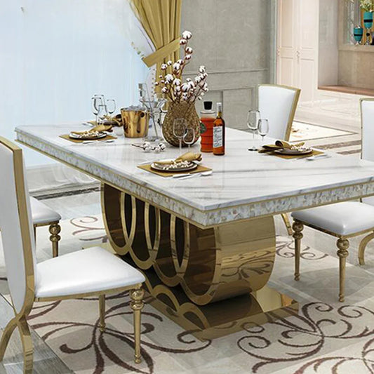 Modern Marble Dining Table And Chairs Combination Legs Metal Stainless Steel Top Crown Apartment Golden Mesas Carved Furniture