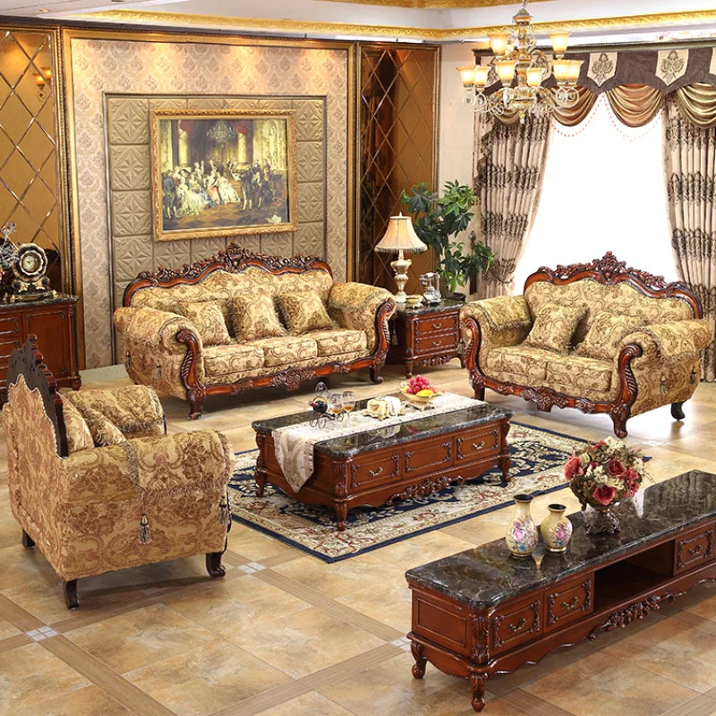 European Style Fabric Sofa Luxury Luxury Living Room Combination Sofa Solid Wood Classic American Style Garden Sofa Furniture