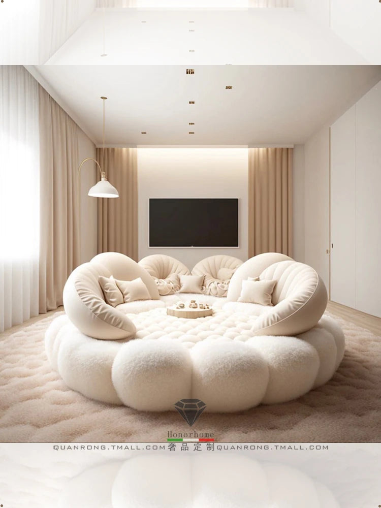 Homestay Bang Party Cream style sofa King bed B&B 2 meters 4 Cream large round sofa bed 2 meters