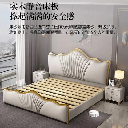 Luxury Queen Double Bed Modern Princess Whitr Wood Headboard Frame Double Beauty Bed Boys Sleeping Cama Lounge Suite Furniture