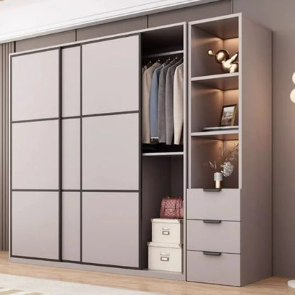 New Luxury Wardrobe Drawers Wooden Sliding Doors Gray Organization Wardrobe Modern Storage Kleiderschrank Bedroom Furniture