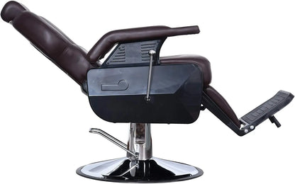 BarberPub Heavy Duty Reclining Barber Chair All Purpose Hydraulic Salon Chair for Barbershop Stylist Tattoo Chair 2687 (Brown)