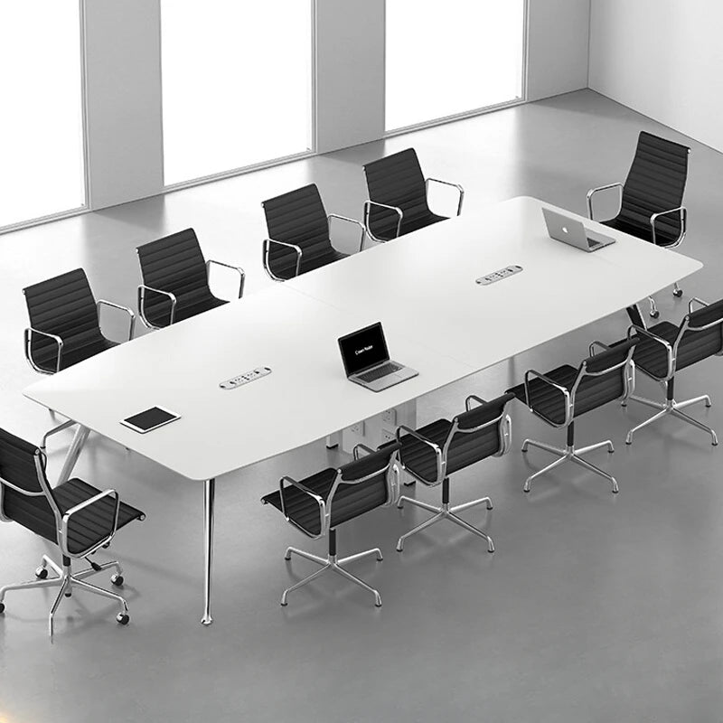 White small conference table simple and modern 8-person steel frame long table company meeting 6-person conference