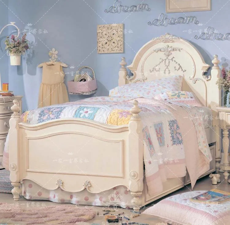 Bedroom furniture French cream style solid wood bed child bed girl princess bed storage bed to prevent abnormal noise