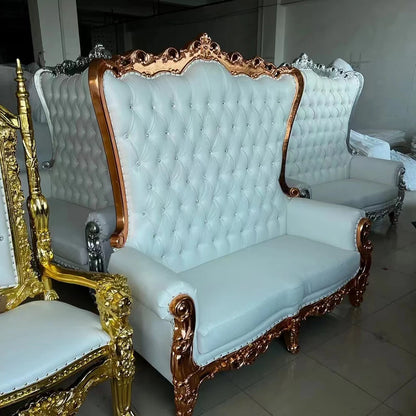 Guangzhou China golden high back antique pedicure royal wedding sofa sets BRIDal sofa king throne chair rental