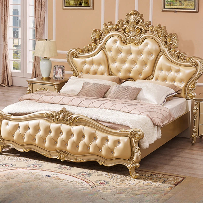 Princess European Loft Double Bed Elegant Pretty Leather Luxury Superking Bed King Size Camas Matrimonial Bedroom Furniture