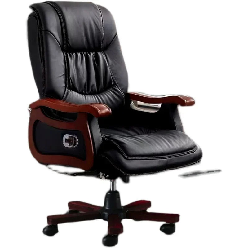 Comfort Office Chair Boss 4 Wheels Leather Armrest Solid Wood Modern Office Chair Recliner Adjustable Cadeira Home Furniture