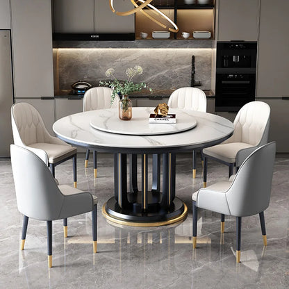 6 Seater Round Dining Table Luxury Modern Elegant Rotating Dining Table Waterproof Design Mesa Comedor Decoration Accessories