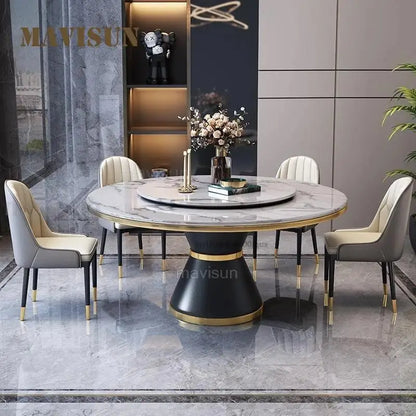 Luxury Golden Metal Round Marble Kitchen Table With Turnitable Modern Dinner Room Furniture Northern Europe Dining Table Sets