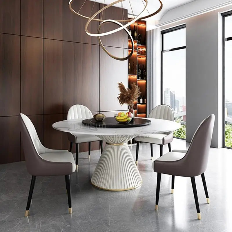 Postmodern White Dining Table Rock Board Nordic 2021 New Light Luxury High-end Round Dining Table Interior Furniture