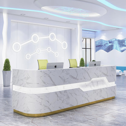 2024 Luxury Commercial Office White Curved Reception Desk With Led Lamp Company Front Counter Reception Table Beauty Salon