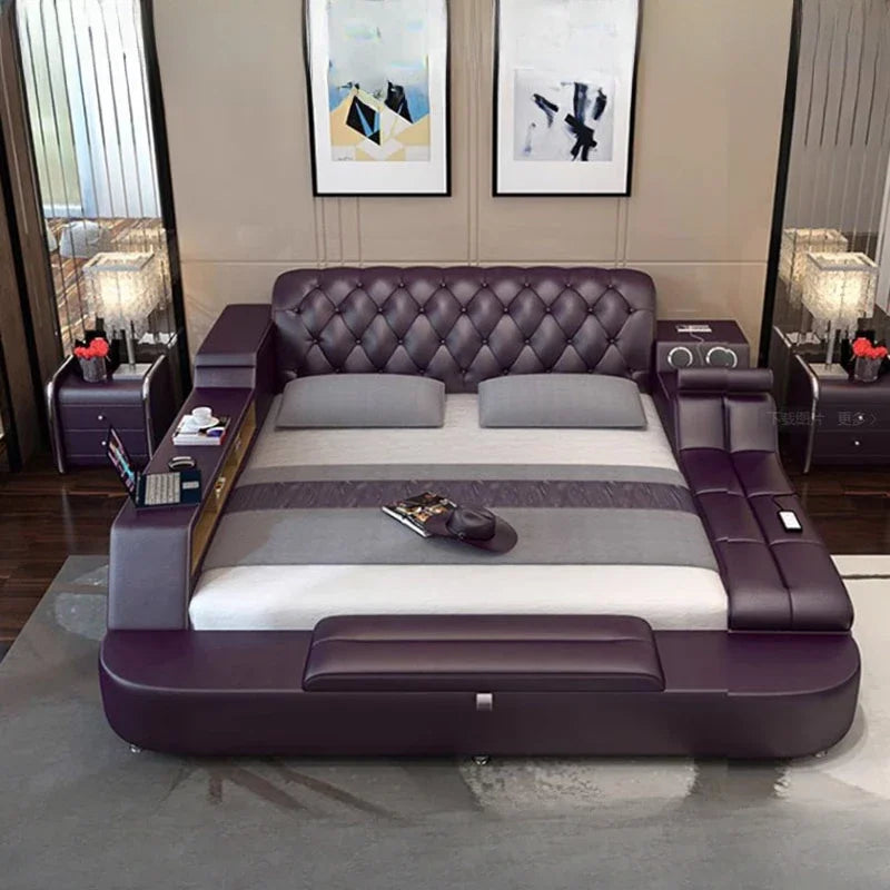 Multifonction Luxury Double Bed Master King Size Modern Frame Double Bed Bedroom Genuine Leather Cama Box Casal Room Furniture