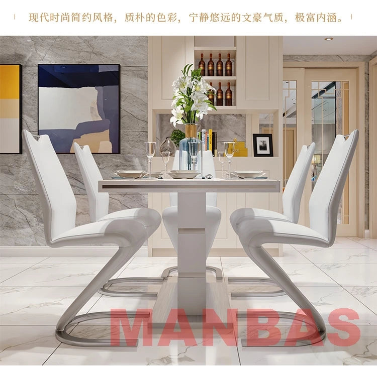 Linlamlim White Paint Stainless Steel Dining Table and 6 Chairs Mesas De Comedor for Dining room Mordern Home Kitchen Furniture