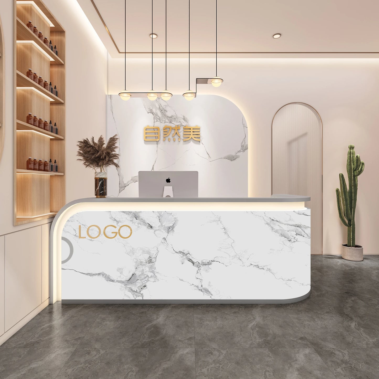 Customized Beauty Reception Desk Podium Modern Barbershop Simple Luxury Counter Front Desk White Comptoir Caisse Salon Furniture