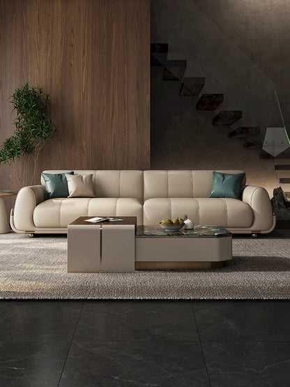 Light luxury leather sofa 2023 new first layer cowhide sofa designer living room large apartment straight row sofa