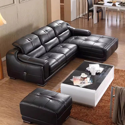 MANBAS Living Room Sofas Italian Genuine Leather Sofa Sets Big Sectional Corner Couch With Adjustable Headrests Home Furniture