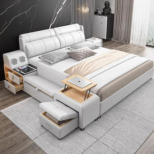 Upholstery Nordic Bed Bases Luxury Modern Drawers Platform King Size Bed Frame Wood Multifunctional Cama De Casal Home Furniture