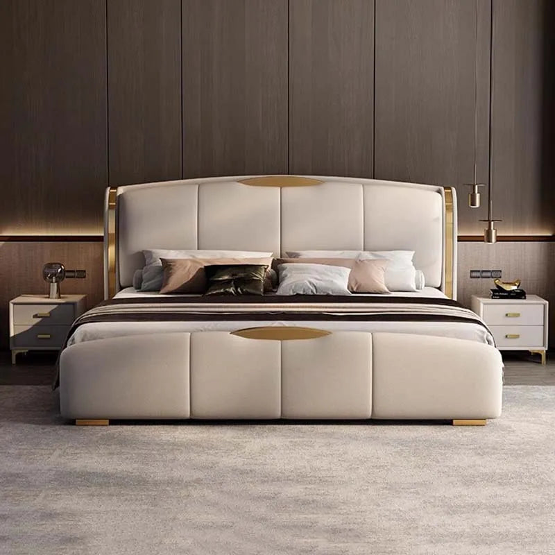 Multifonction Couple Bed Leather Aesthetic King Size Double Bed Storage Luxury Camas Y Muebles Dormitorio Modern Furniture