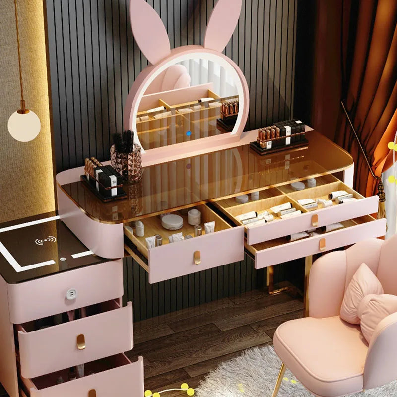 With Mirror And Lights Makeup Table Luxury Manicure Table Women Dressing Table Comfortable Cosmetics Penteadeira Hotel Furniture