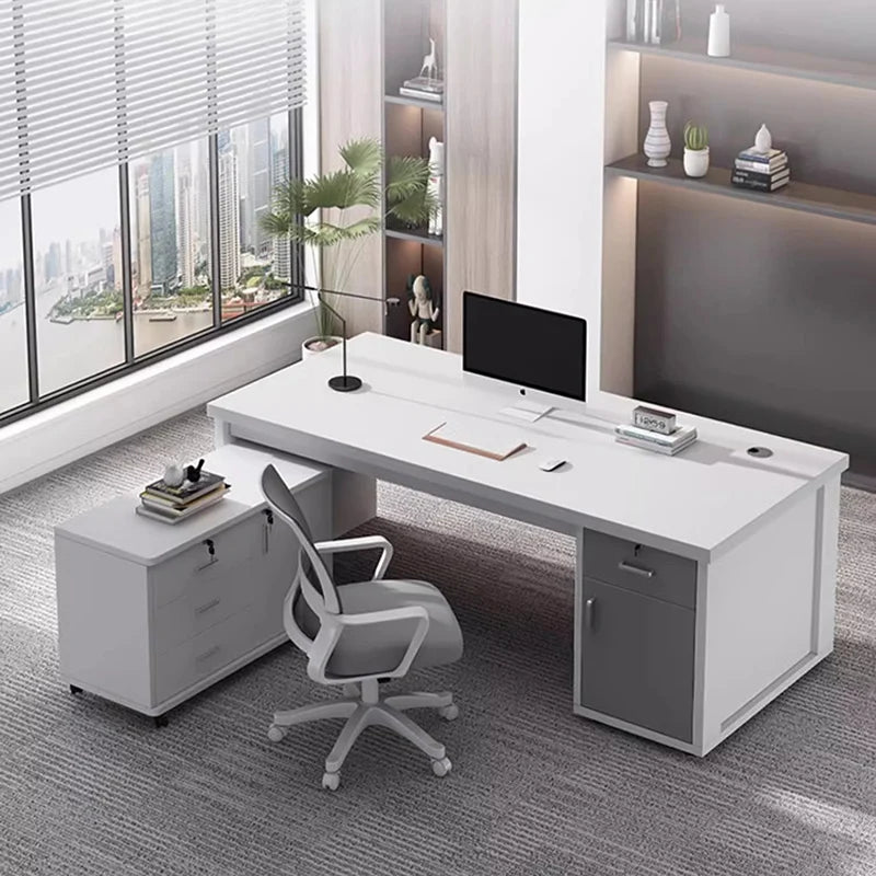 European White Office Desks Gaming Writing Portable Standing Computer Desks Workbench Secretary Mesa Para Computador Furniture