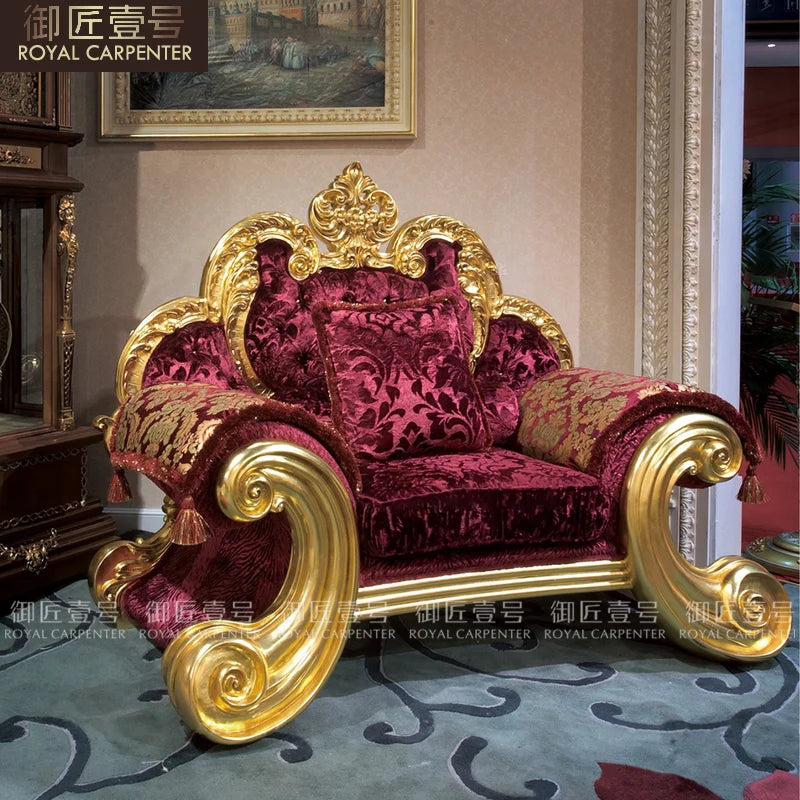 European luxury cloth sofa villa living room combination of solid wood sofa French large family gold foil high-grade furniture