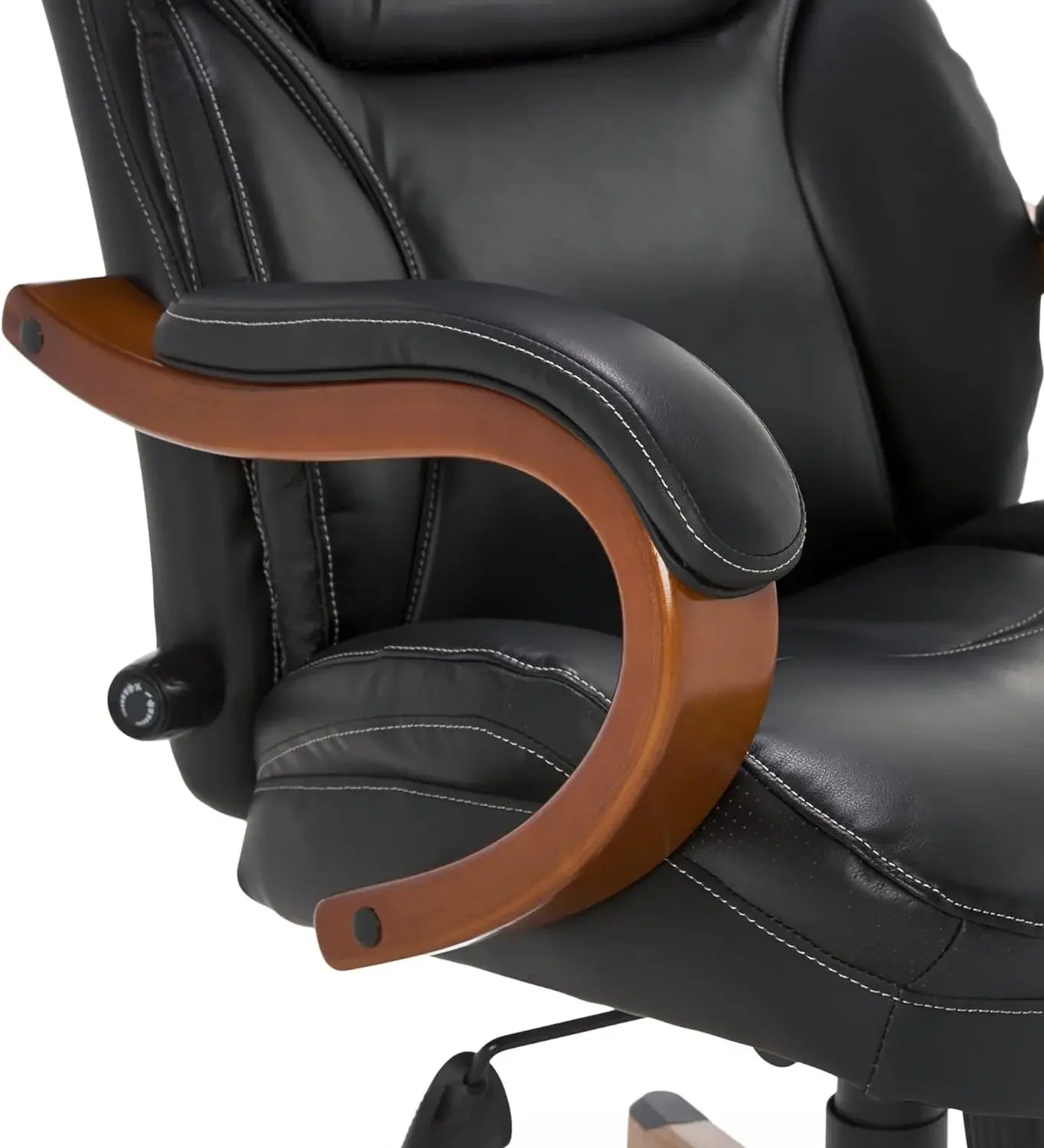 Big and Tall Executive Office Chair Wood Accents Adjustable High Back Ergonomic Lumbar Support Bonded Leather