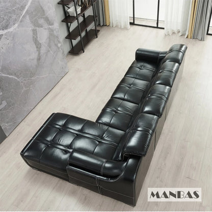 MANBAS Living Room Sofas Italian Genuine Leather Sofa Sets Big Sectional Corner Couch With Adjustable Headrests Home Furniture