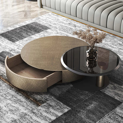 Round Coffee Table Modern Style Wood With Metal Leg Living Room Furniture Glass Center Coffee Table New