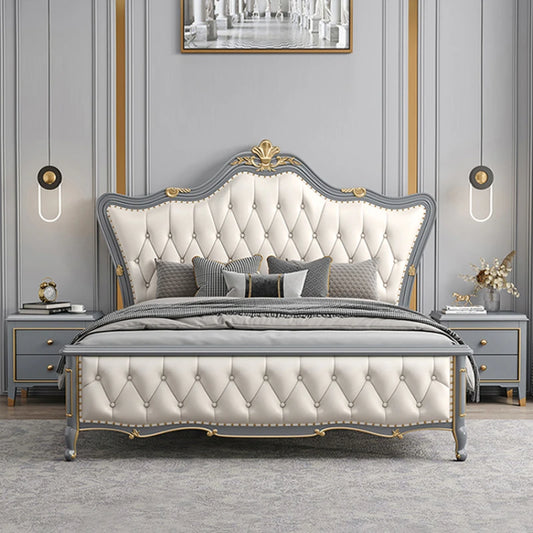 Royal Queen Kids Double Bed Nordic Modern Whitr Headboard Frame Double Bed Luxury Girl Cama Matrimonio Furniture For Bedroom