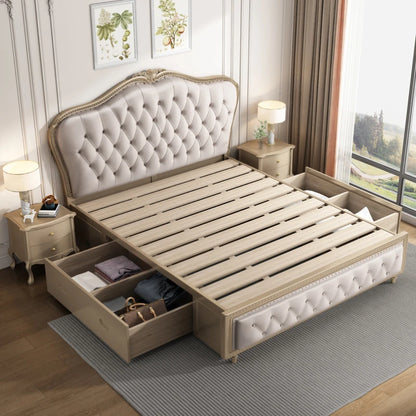 Comferter Glamorous Villa Bed Lit Pliable European Luxury King Size Bed Frame Headboard Multifunctional Camas Home Furniture