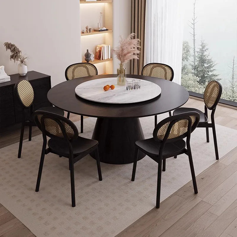 Wood Modern Dining Table 8 People Living Round Turntable Dining Table Chair Luxury Muebles Para El Hogar Kitchen Furniture