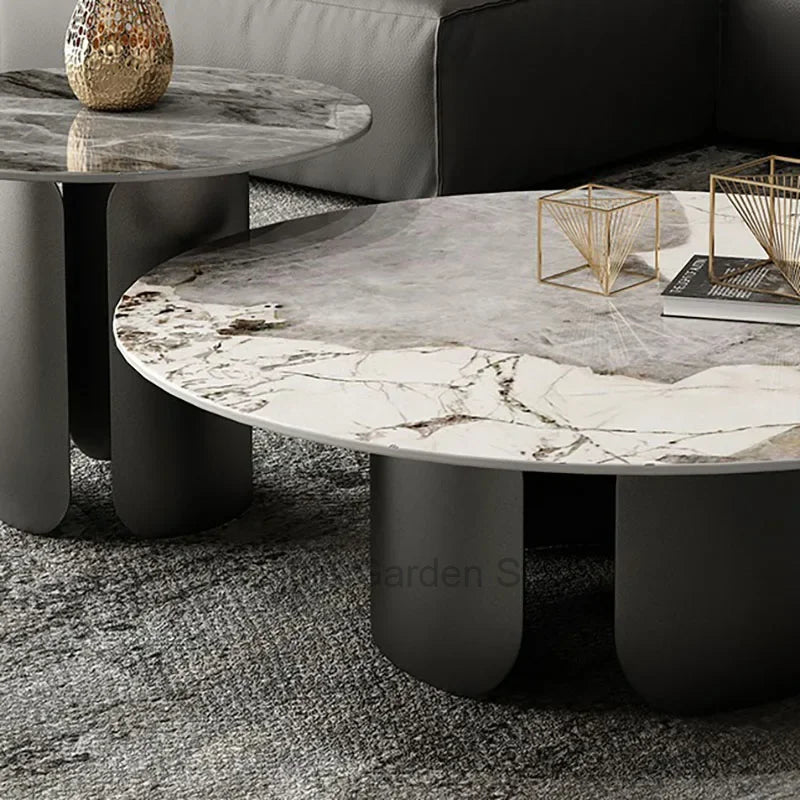 Modern Minimalist Coffee Tables Round Marble Effect White Metal Side Table Simple Luxury Mesa De Centro De Sala Home Furniture