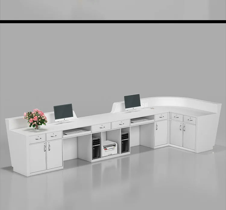 Front desk curved white paint bar counter Hotel clubhouse lobby service counter Company reception counter