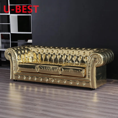 U-BEST French Luxurious 3 Set Living Room Chesterfield Sofa Classic Living Room Accent Sofa 3 Seater Golden Color Sofa