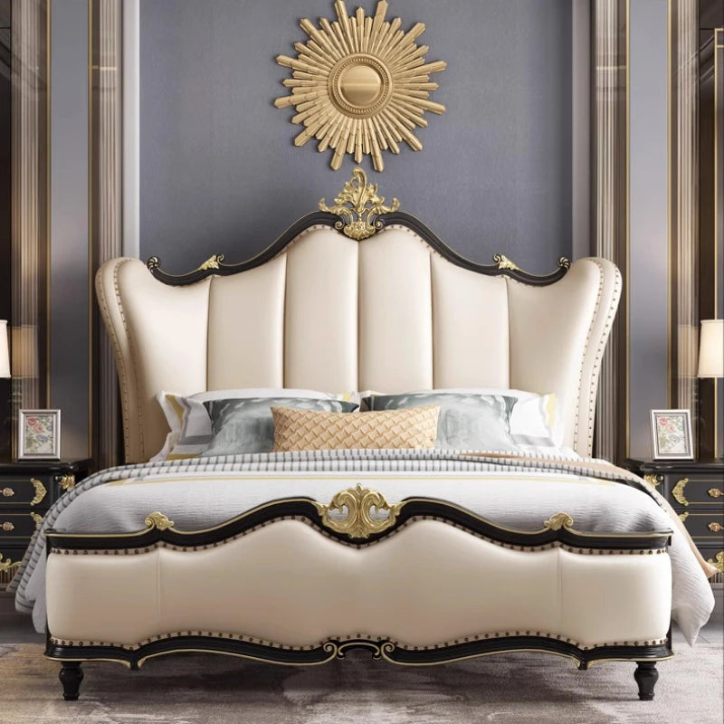 European King Size Double Bed Luxury Elegant Leather Comferter Princess Bed Modern Wood Cama Matrimonial Furniture Home