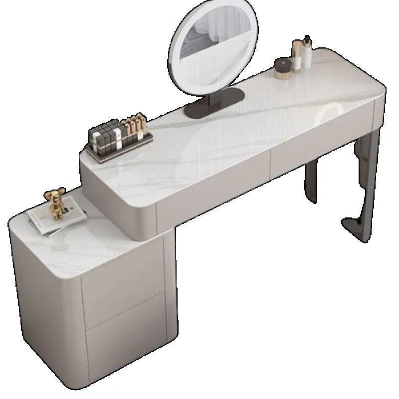 Luxury Led Light Dressing Table Mirror Grey Bedroom Girls Dressing Table Drawer European Makeup Comodas Con Cajones Furniture